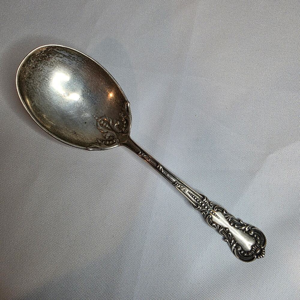 Sterling Silver Small Berry Spoon 7.5” Antique H H Curtis Co HCU2 No Monogram
